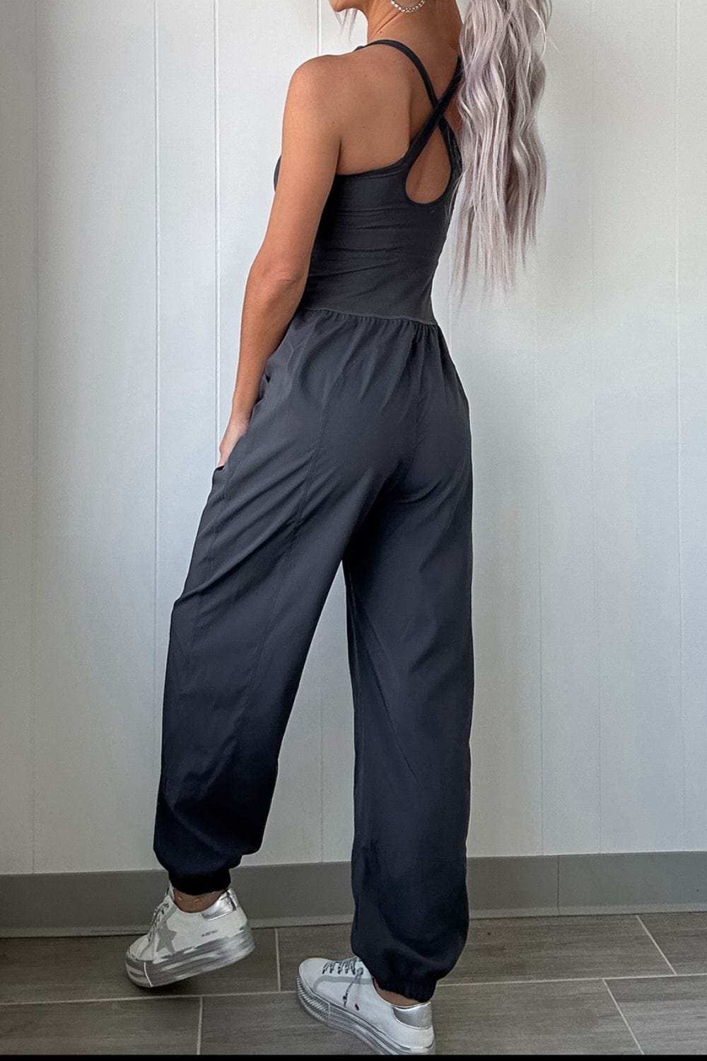 Cutout Square Neck Wide Strap Active Jumpsuit - Trendsi - Flyclothing LLC