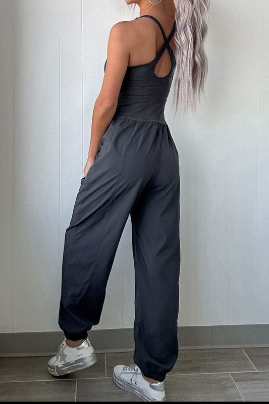 Cutout Square Neck Wide Strap Active Jumpsuit - Trendsi - Flyclothing LLC