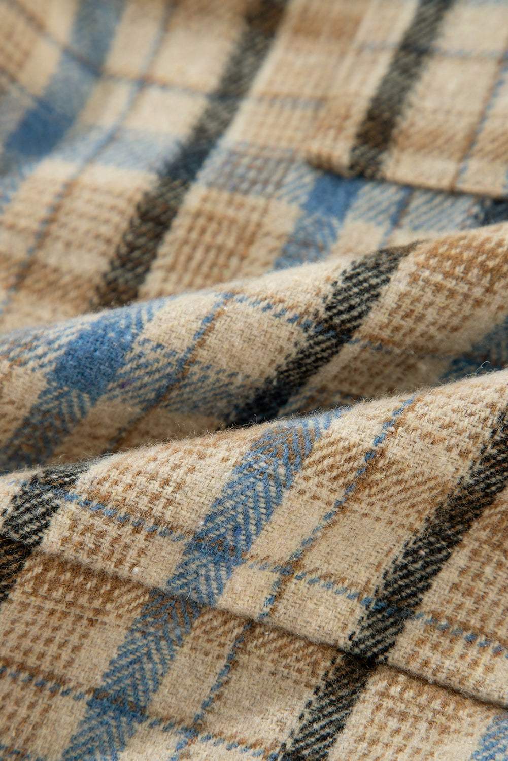 Drawstring Waffle Knit Patchwork Hooded Plaid Shacket - Trendsi - Flyclothing LLC