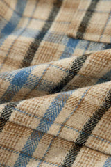 Drawstring Waffle Knit Patchwork Hooded Plaid Shacket - Trendsi - Flyclothing LLC