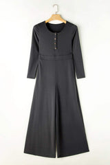 Pocketed Long Sleeve Wide Leg Jumpsuit - Trendsi - Flyclothing LLC