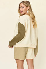 Double Take Full Size Contrast Drop Shoulder Top and Shorts Set - Trendsi - Flyclothing LLC