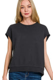 Zenana French Terry Round Neck Cap Sleeve T-Shirt - Trendsi - Flyclothing LLC