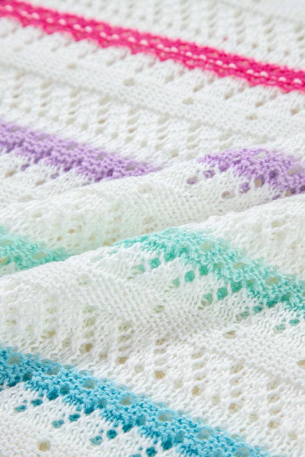 Openwork Striped Long Sleeve Knit Cover Up - Trendsi - Flyclothing LLC