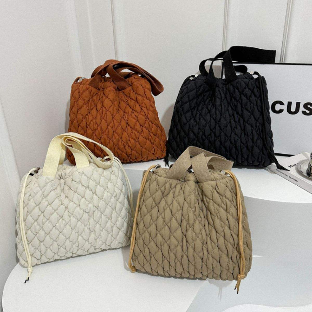 Drawstring Bubble Texture Tote Bag - Trendsi - Flyclothing LLC