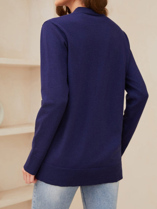 Pocketed Button Up Long Sleeve Cardigan - Trendsi