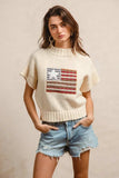 BiBi American Flag Patchwork Drop Shoulder Sweater - Trendsi - Flyclothing LLC