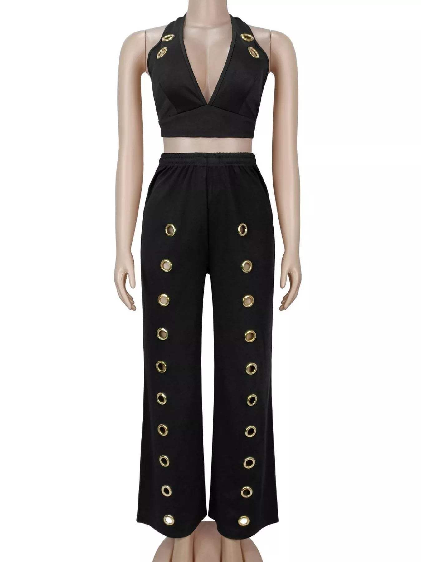 Eyelet Crop Top and Wide-Leg Pants Set - Trendsi - Flyclothing LLC