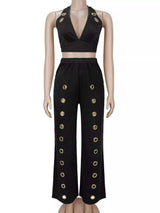 Eyelet Crop Top and Wide-Leg Pants Set - Trendsi - Flyclothing LLC