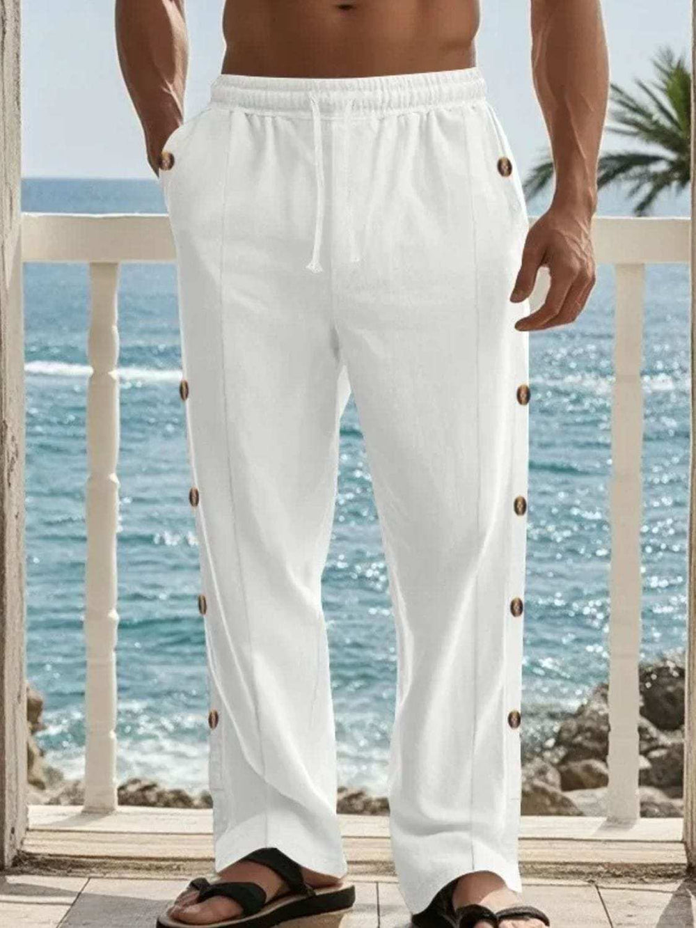 Men's Full Size Side Button Wide Leg Pants Plus Size - Trendsi - Flyclothing LLC