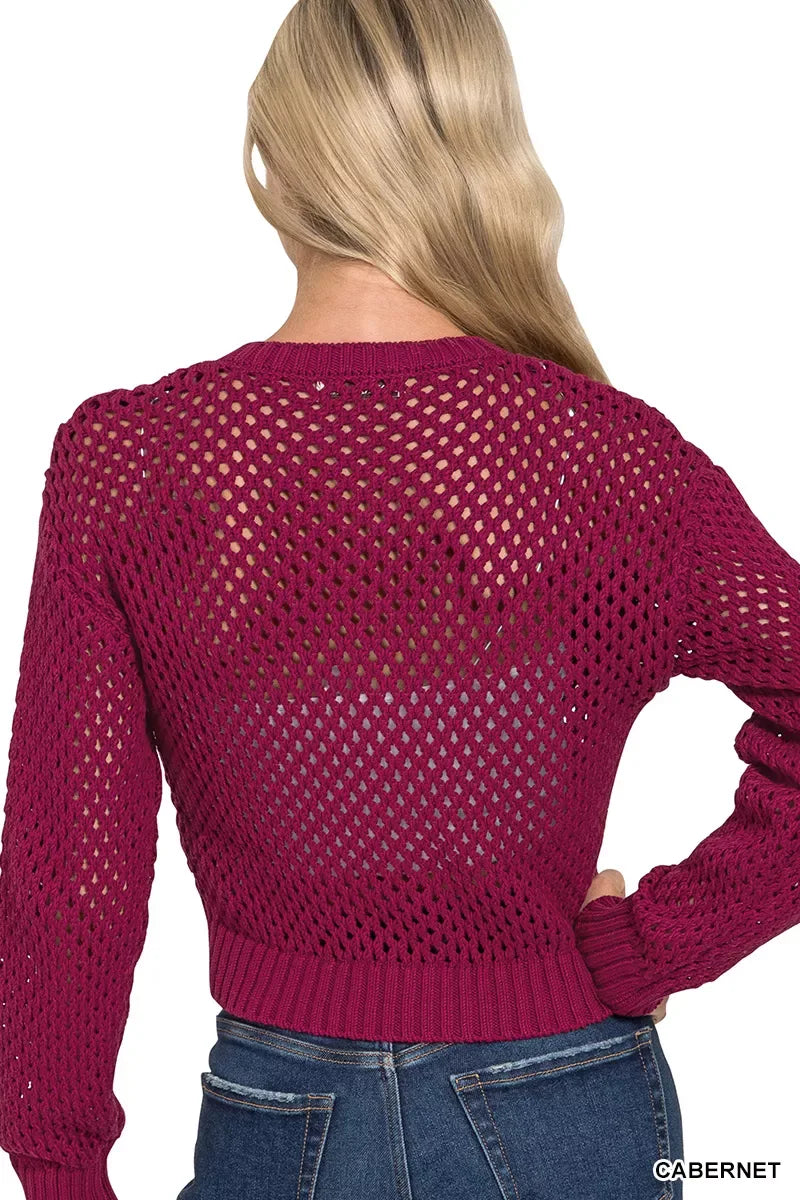 Zenana Button Down Lightweight Crochet Cardigan Sweater - Trendsi - Flyclothing LLC