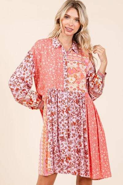 Mittoshop Floral Button Detail Long Sleeve Shirt Dress - Trendsi - Flyclothing LLC