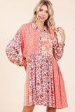 Mittoshop Floral Button Detail Long Sleeve Shirt Dress - Trendsi