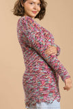 Umgee Full Size Distressed Hem Multicolored Round Neck Knit Tunic Dress Plus Size - Trendsi - Flyclothing LLC