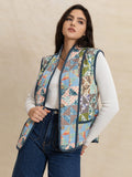 Printed Patchwork Contrast Piping Vest - Trendsi