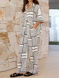 Button Down Half Sleeve Top and Pants Set - Trendsi