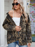 Leopard Button Up Drop Shoulder Denim Jacket - Trendsi