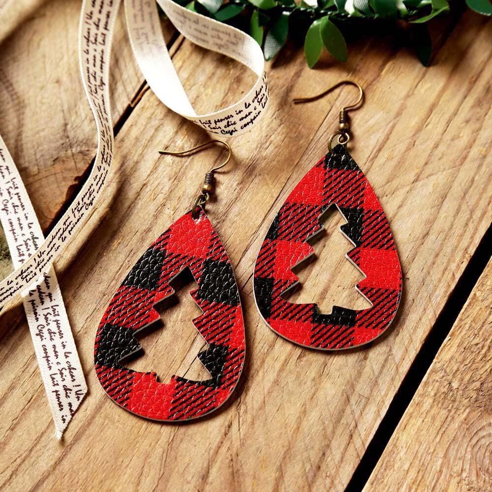 PU Leather Cutout Christmas Tree Earrings - Trendsi
