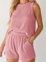 Round Neck Sleeveless Top and Shorts Set - Trendsi - Flyclothing LLC