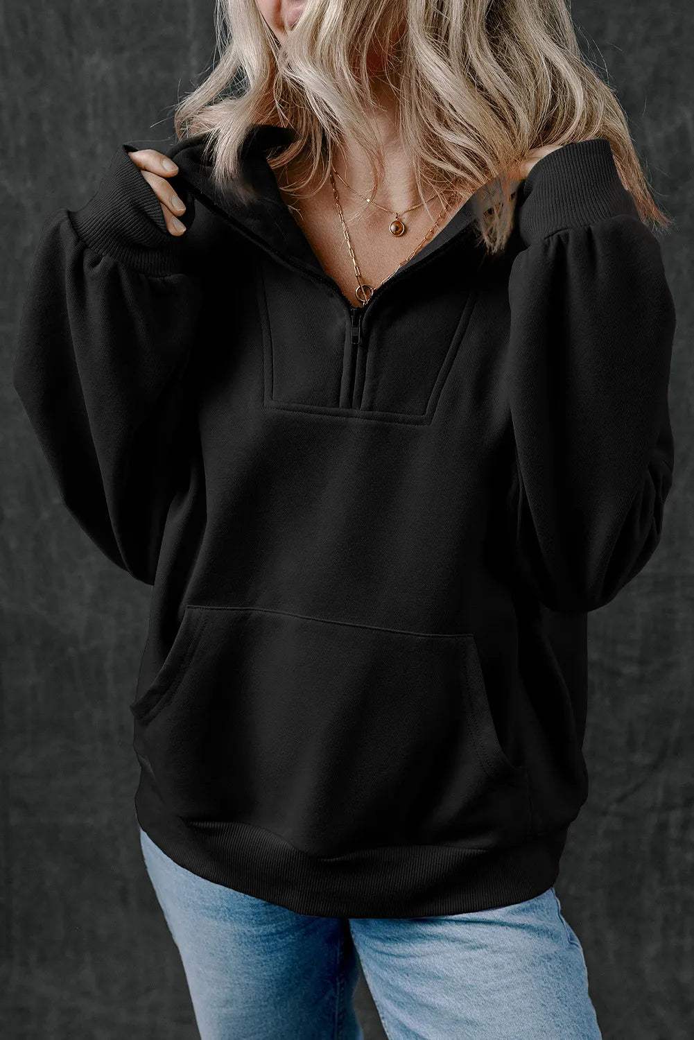 Half Zip Long Sleeve Sweatshirt - Trendsi - Flyclothing LLC
