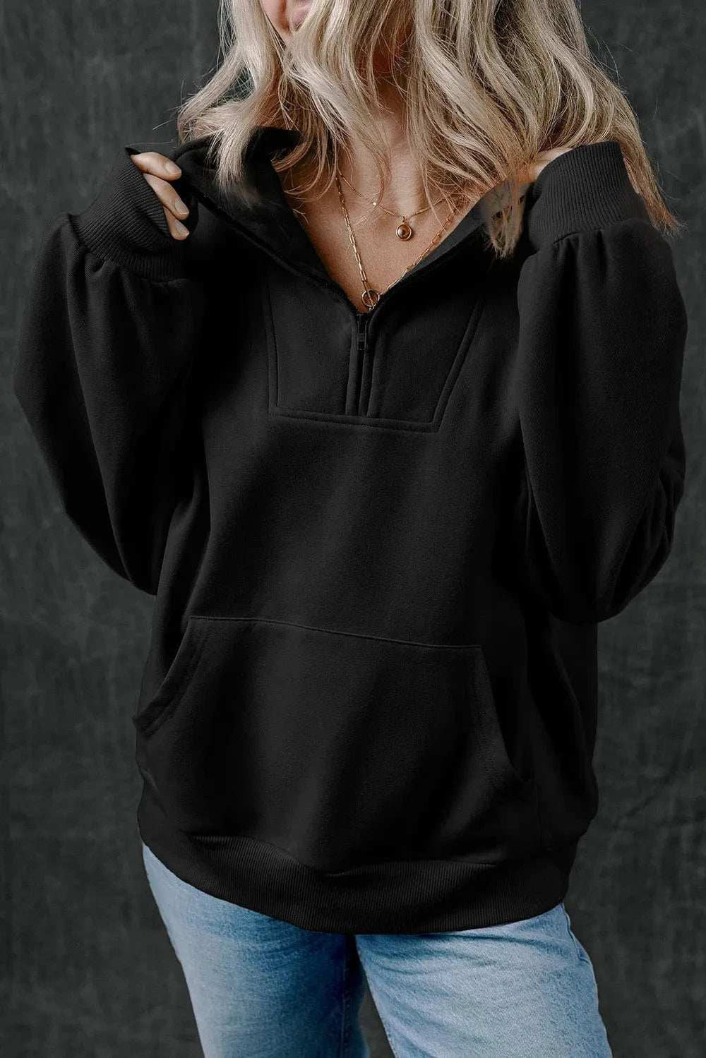 Half Zip Long Sleeve Sweatshirt - Trendsi - Flyclothing LLC