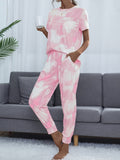Tie-Dye Round Neck Short Sleeve Top and Pants Trendsi