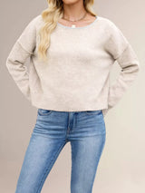 Round Neck Dropped Shoulder Sweater - Trendsi - Flyclothing LLC