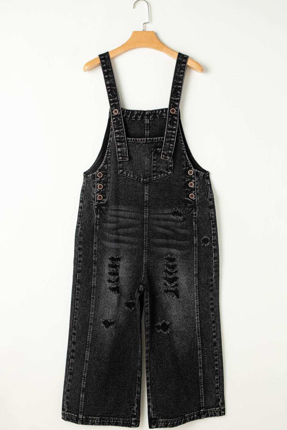 Distressed Wide Strap Denim Overalls - Trendsi - Flyclothing LLC