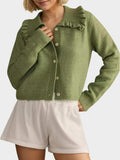 Frill Button Up Collared Neck Long Sleeve Cardigan - Trendsi - Flyclothing LLC