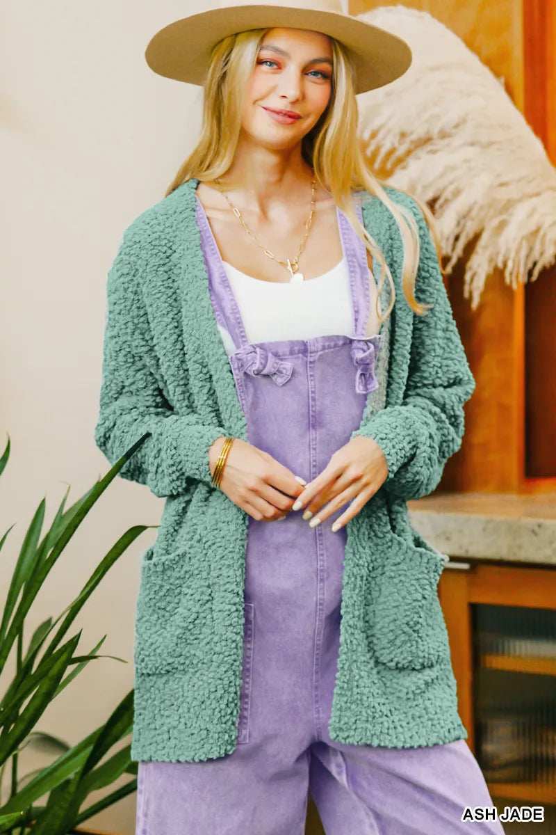 Zenana Long Sleeve Popcorn Sweater Cardigan with Pockets - Trendsi - Flyclothing LLC