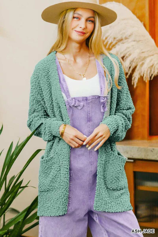 Zenana Long Sleeve Popcorn Sweater Cardigan with Pockets - Trendsi - Flyclothing LLC
