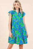 Mittoshop Leaf Print Ruffle Sleeve Tiered Mini Dress - Trendsi