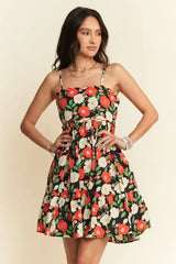 Davi & Dani Floral Scalloped Cutout Back Mini Dress - Trendsi - Flyclothing LLC
