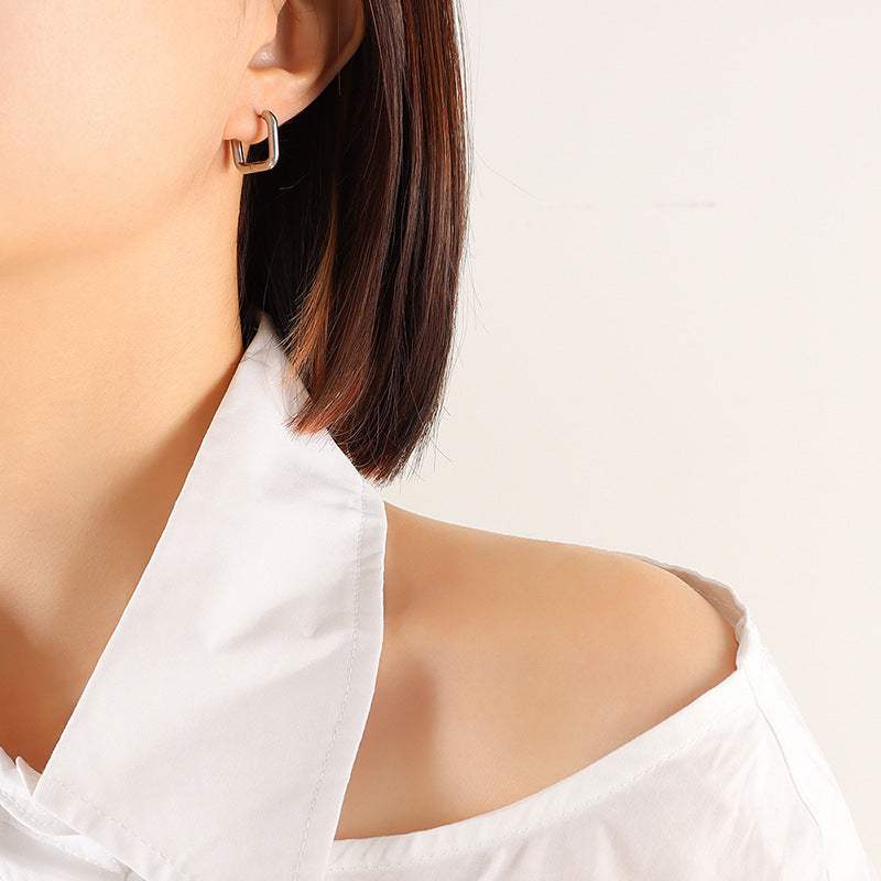 Titanium Steel Geometric Huggie Earrings - Trendsi - Flyclothing LLC