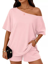 Full Size Boat Neck Tee and Shorts Set Plus Size - Trendsi - Flyclothing LLC