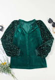 Sequin Notched Long Sleeve Blouse - Trendsi - Flyclothing LLC