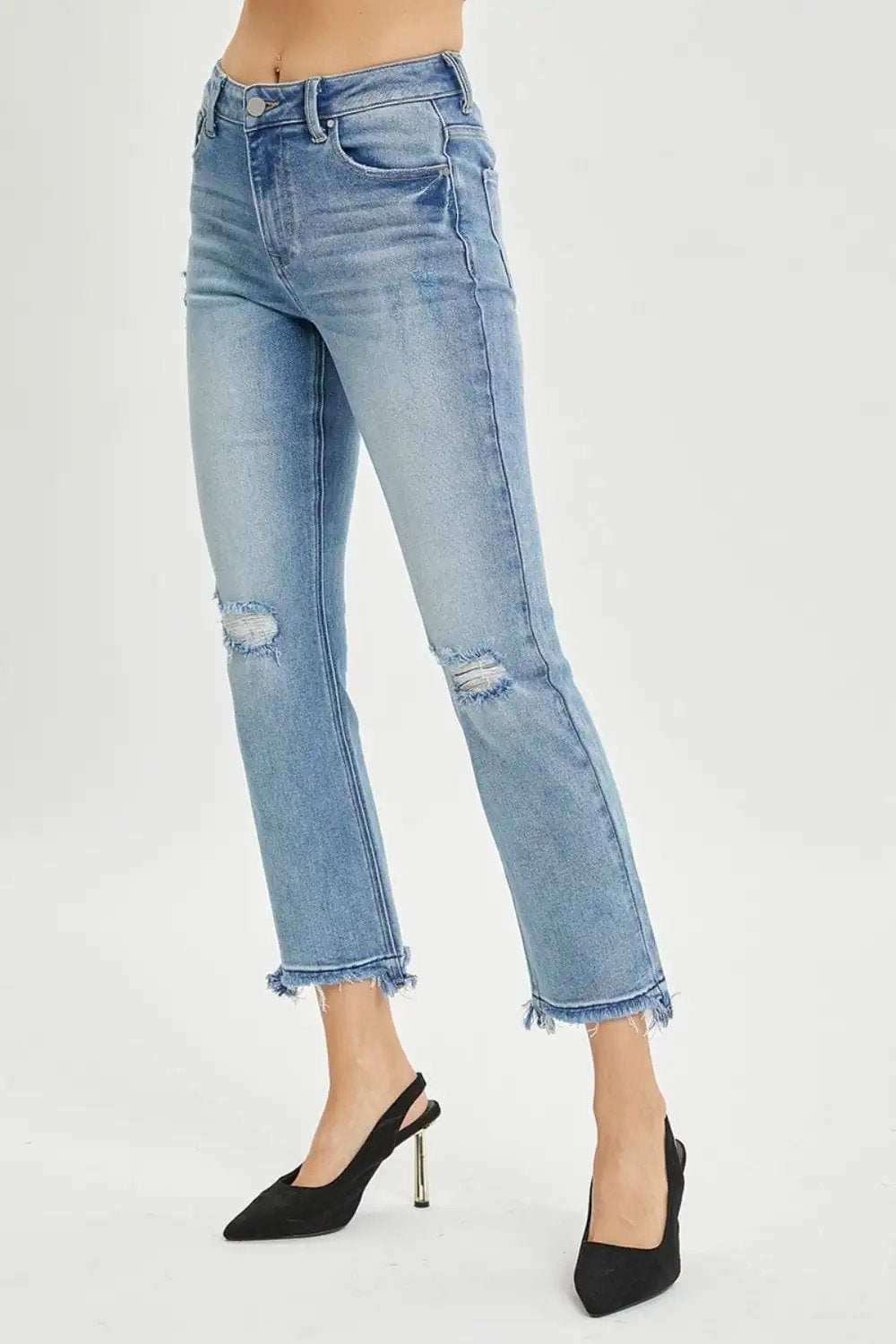 RISEN Full Size High Rise Distressed Cropped Straight Jeans - Trendsi - Flyclothing LLC