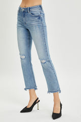 RISEN Full Size High Rise Distressed Cropped Straight Jeans - Trendsi