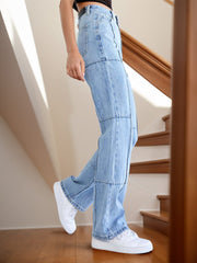 High Waist Straight Jeans with Pockets - Trendsi