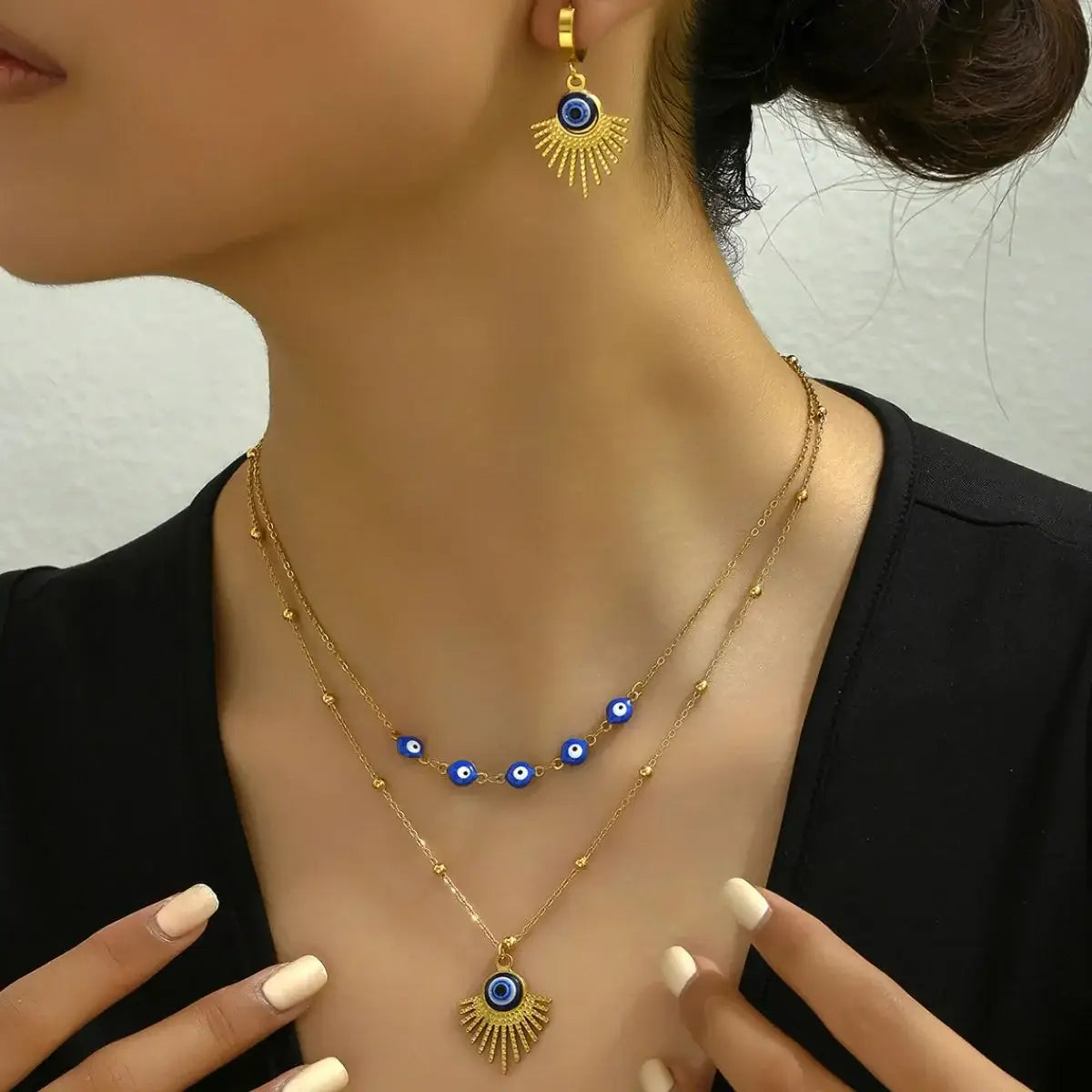 Stainless Steel Resin Necklace and Earrings Jewelry Set - Trendsi - Flyclothing LLC