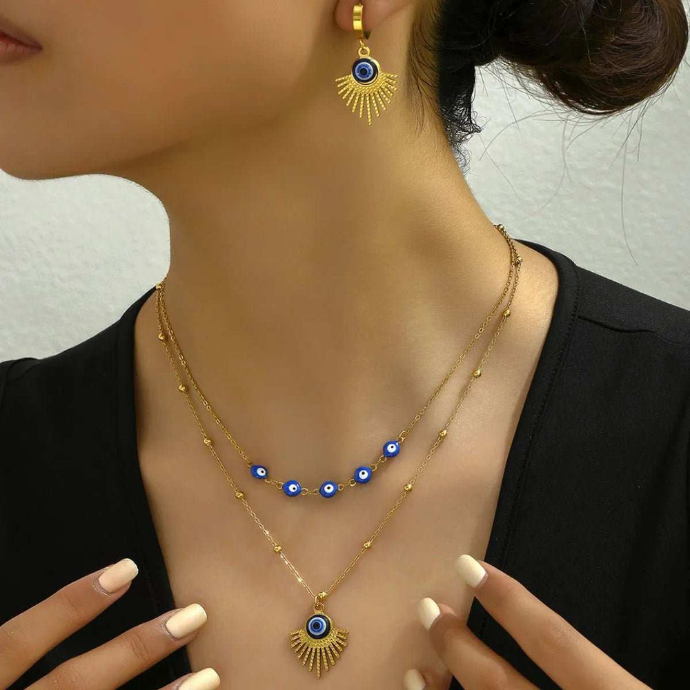 Stainless Steel Resin Necklace and Earrings Jewelry Set - Trendsi - Flyclothing LLC