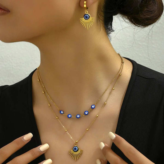 Stainless Steel Resin Necklace and Earrings Jewelry Set - Trendsi - Flyclothing LLC
