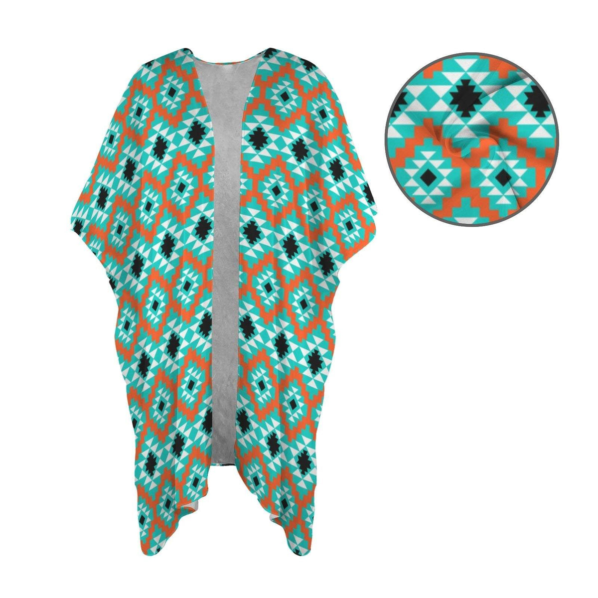 Baha Ranch Turquoise Aztec Duster Kimono Coverup - Baha Ranch Western Wear - Flyclothing LLC