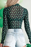 Lucky Clover Mock Neck Long Sleeve Bodysuit - Trendsi