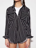 Striped Collared Neck Long Sleeve Shirt - Trendsi