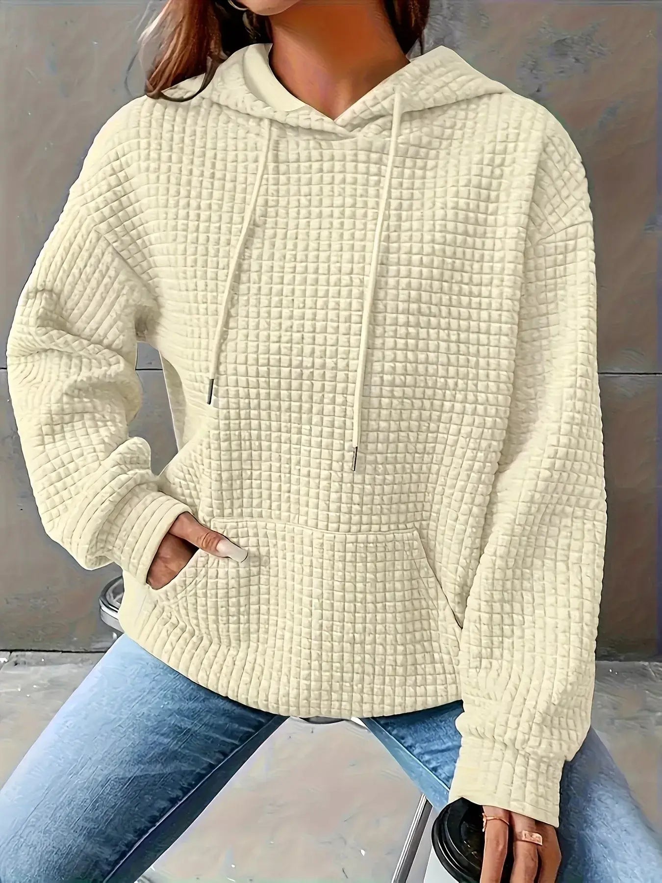 Textured Knit Drawstring Hoodie - Trendsi - Flyclothing LLC