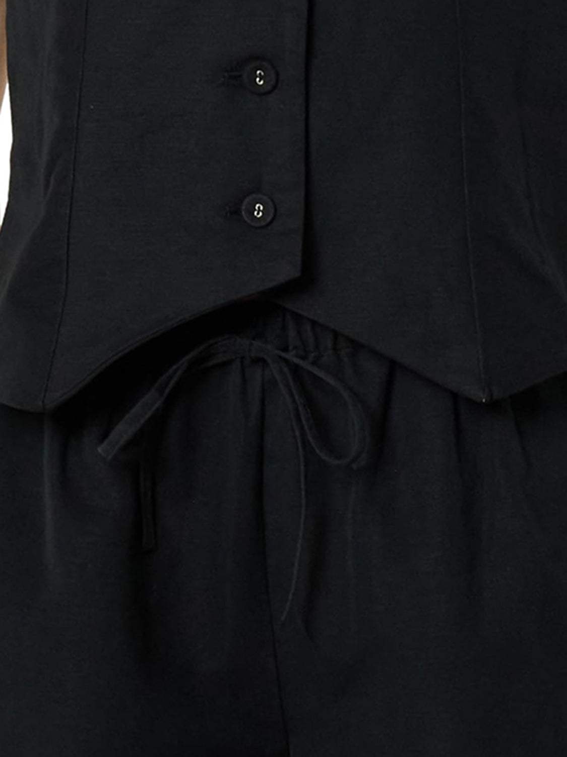 Button Up V-Neck Top and Pocketed Shorts Set - Trendsi - Flyclothing LLC