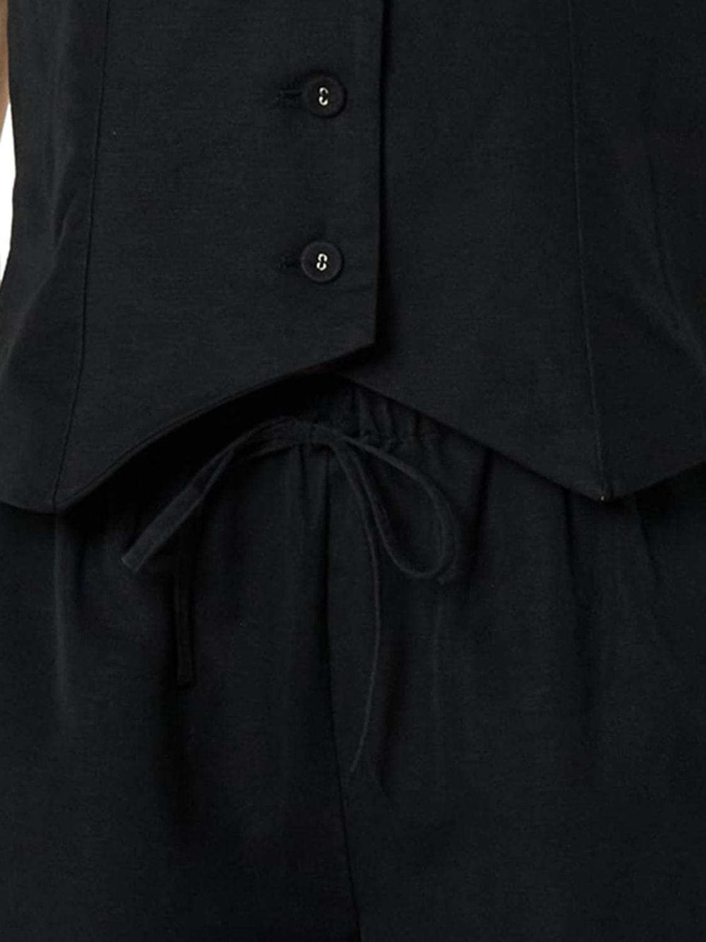 Button Up V-Neck Top and Pocketed Shorts Set - Trendsi - Flyclothing LLC