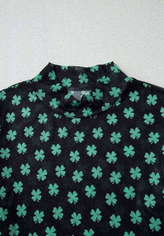 Lucky Clover Mock Neck Long Sleeve Bodysuit - Trendsi - Flyclothing LLC