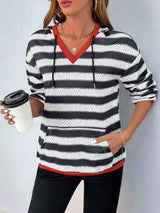 Perfee Contrast Striped Long Sleeve Hoodie - Trendsi - Flyclothing LLC